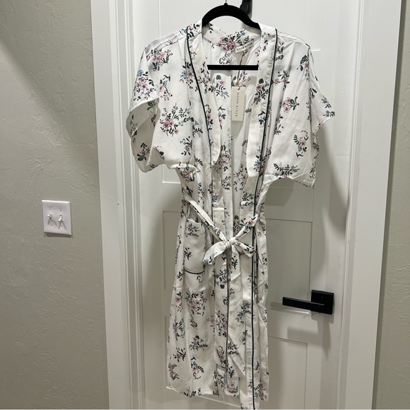 Anthropologie Moon River Short White Robe with Pink Flowers. Several Available - Picture 3 of 6